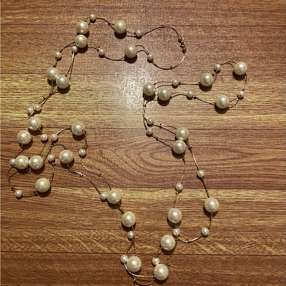 Super long faux pearl necklace flapper length
